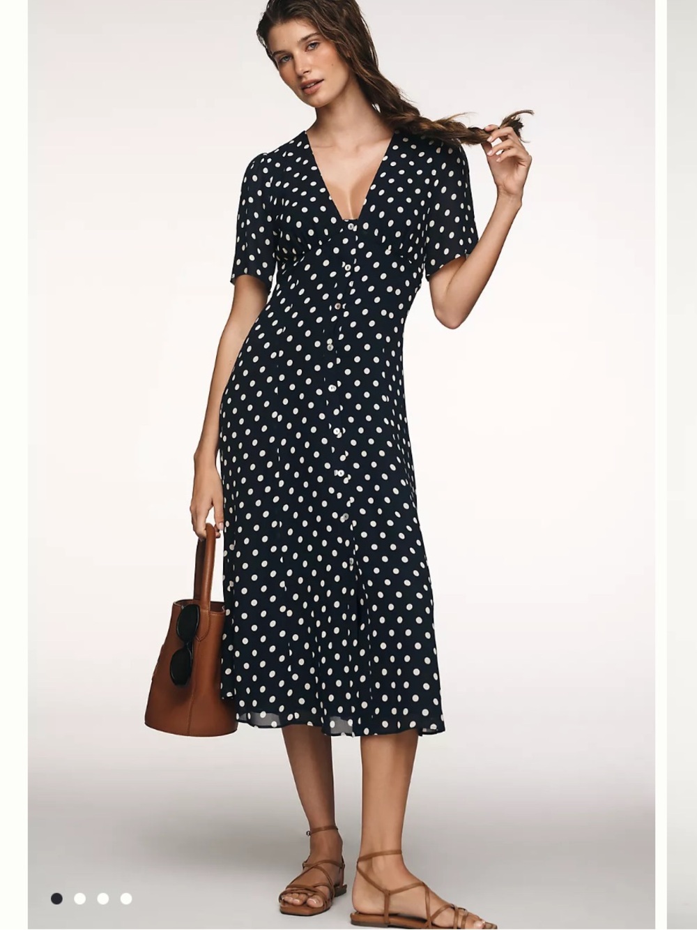 Reformation Lise Navy Blue White Polka Dot Midi Dress New! - Picture 5 of 13